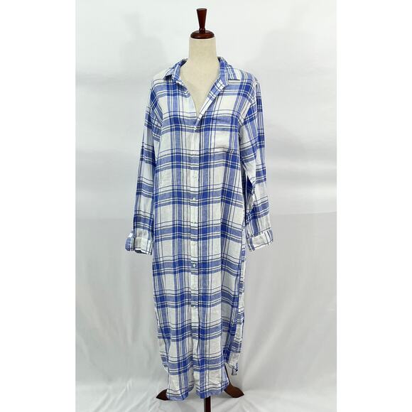 FRANK & EILEEN Sz L Large Plaid Linen Rory Maxi Shirt Dress - Picture 2 of 9